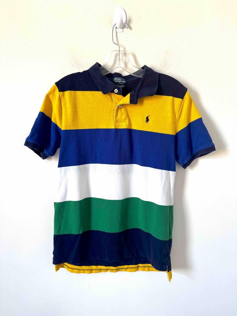 Polo by Ralph Lauren Striped Polo Shirt Navy Blue Yellow Boys Size 18-20 XL